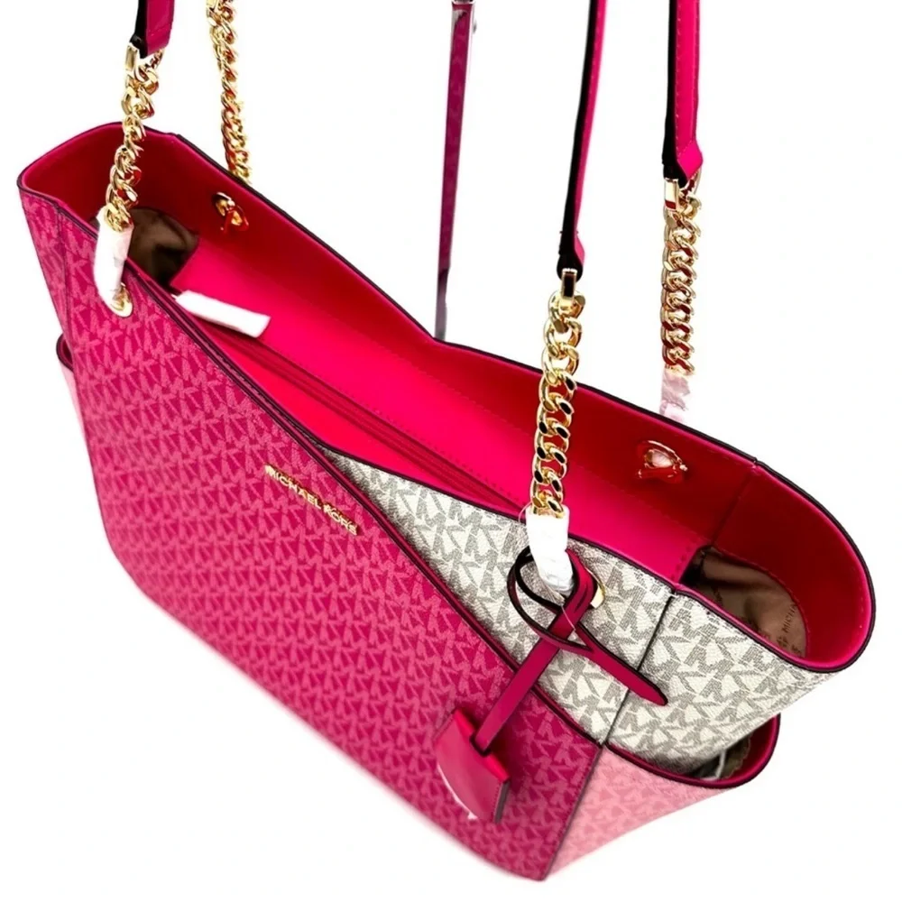 Michael Kors Large X Chain Shoulder Tote Bag & Continental Wallet Electric Pink - Picture 6 of 14